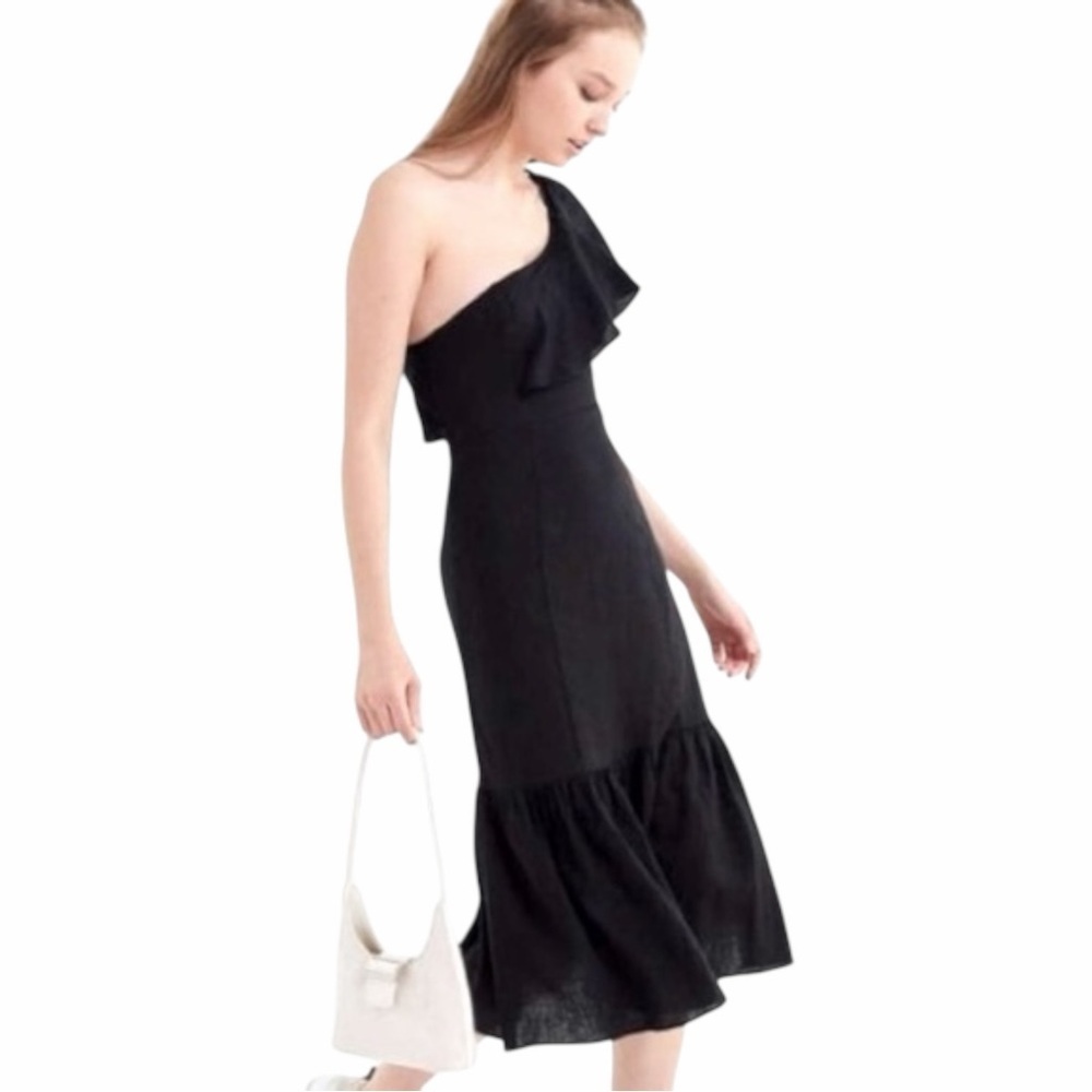 Urban Outfitters Black Linen Blend One Shoulder Midi Dress Womans XL